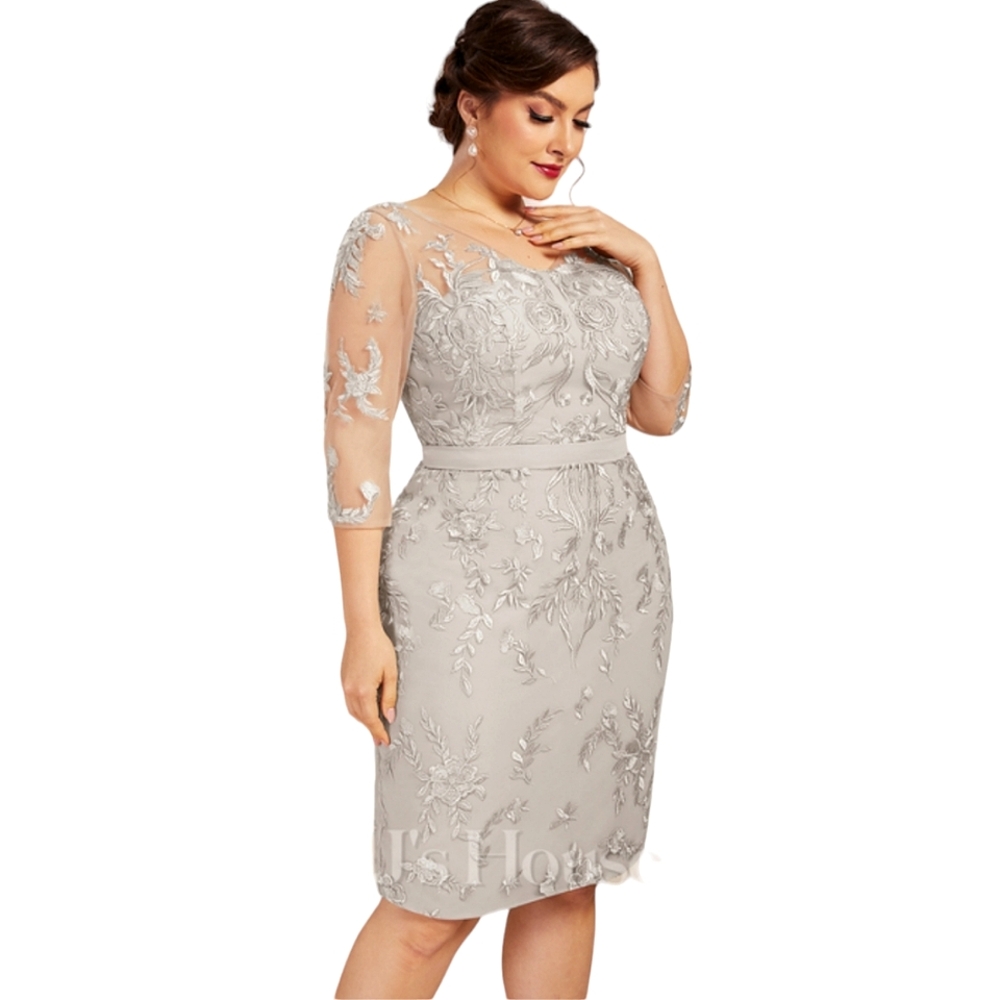 Nwt JJs House Taupe Floral Embroidered Lace Illusion Neckline Longsleeve Dress